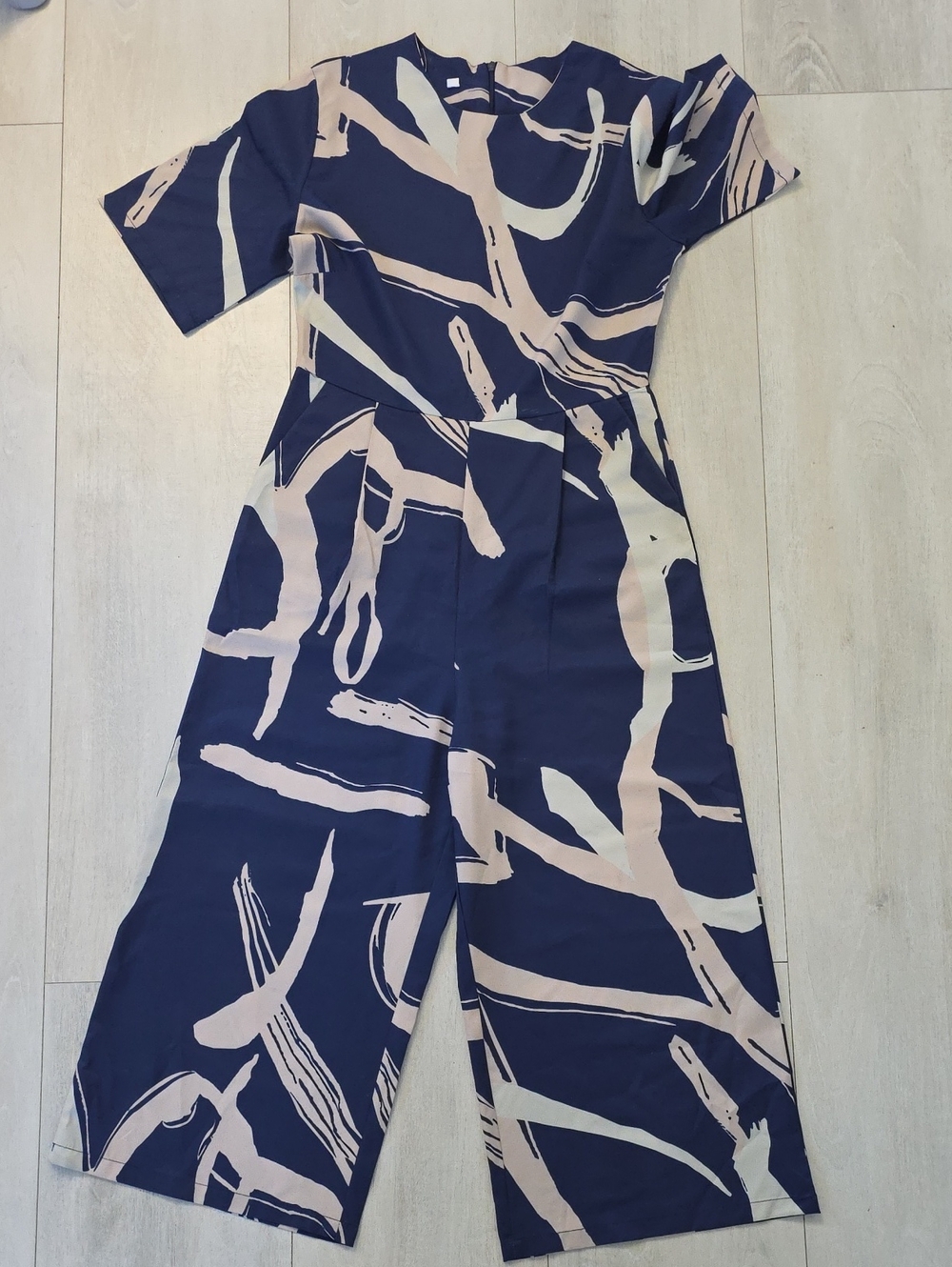 Navy & Blush Abstract Print Wide-Leg Jumpsuit